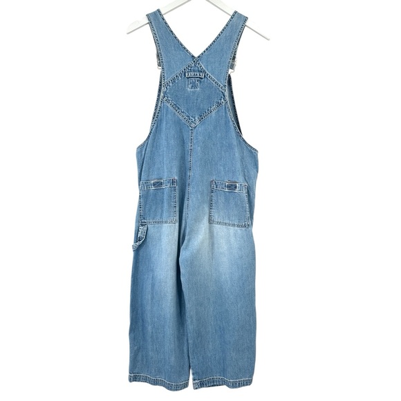 80s 90s Vintage GAP Light Medium Wash Blue Sleeveless Cropped Denim Overalls - Picture 2 of 9